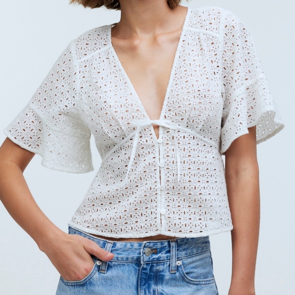 NWT Madewell Tie-Front Eyelet Top - size xl